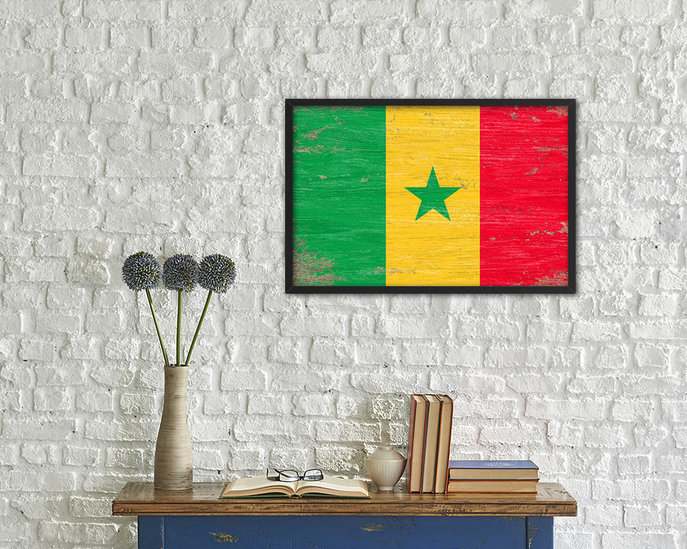 Senegal Shabby Chic Country Flag Wood Framed Print Wall Art Decor Gifts