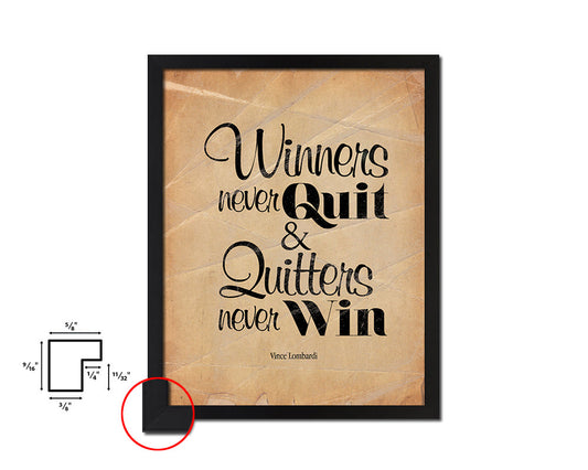 Winners never quit, Vince Lombardi Quote Paper Artwork Framed Print Wall Decor Art