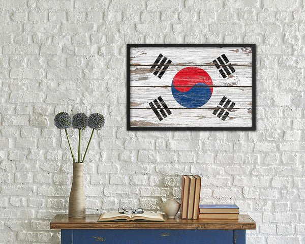 Korea Country Wood Rustic National Flag Wood Framed Print Wall Art Decor Gifts