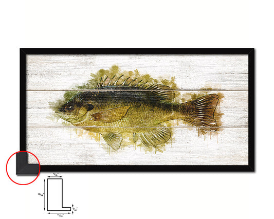 Bluegill Fish Art Wood Framed White Wash Restaurant Sushi Wall Decor Gifts, 10" x 20"