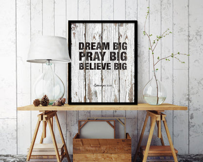 Dream Pray Bbelieve Big Quote Wood Framed Print Home Decor Wall Art Gifts