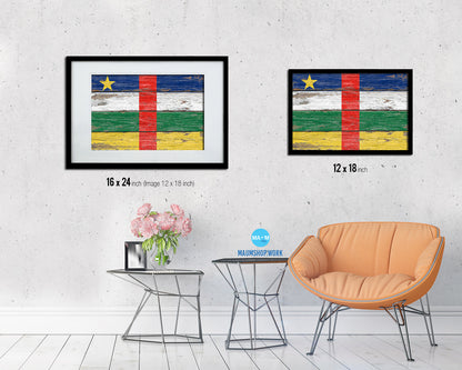 Central African Republic Country Wood Rustic National Flag Wood Framed Print Wall Art Decor Gifts