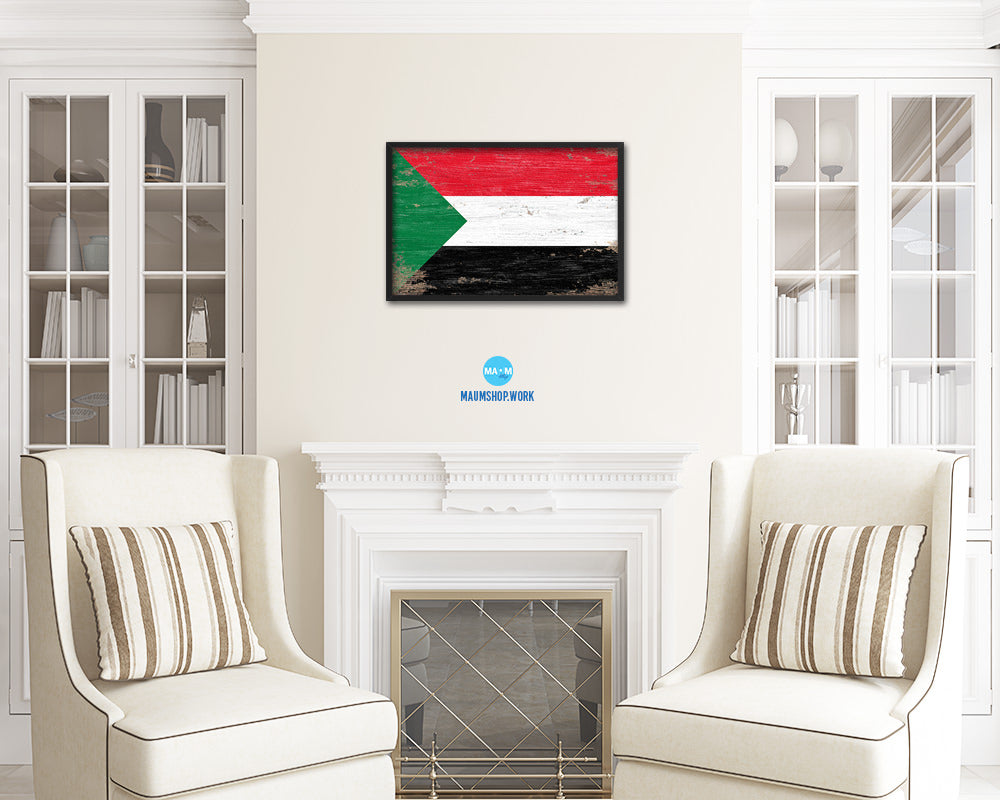 Sudan Shabby Chic Country Flag Wood Framed Print Wall Art Decor Gifts