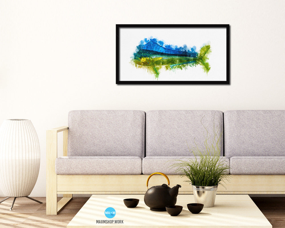 Dorado Fish Art Wood Frame Modern Restaurant Sushi Wall Decor Gifts, 10" x 20"