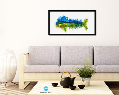 Dorado Fish Art Wood Frame Modern Restaurant Sushi Wall Decor Gifts, 10" x 20"