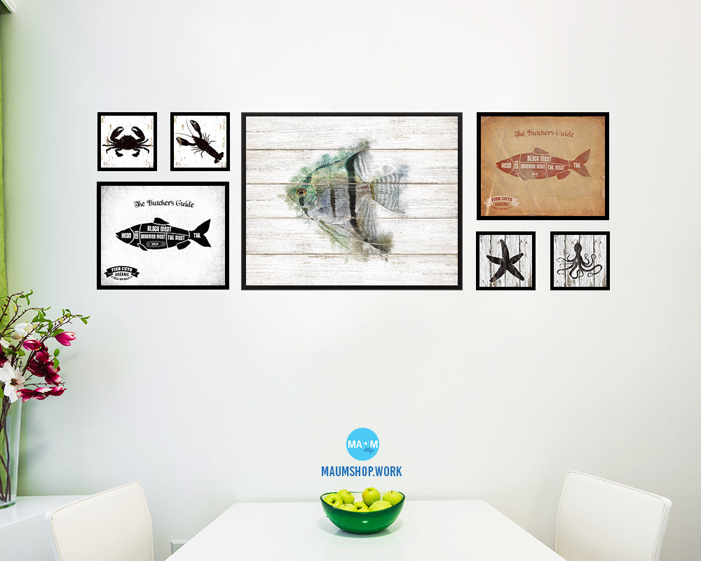 Silver Angelfish Framed Print Modern Restaurant Sushi Bar Modern Watercolor Wall Art Decor