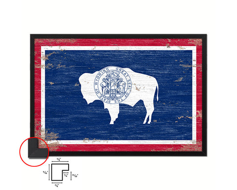 Wyoming State Shabby Chic Flag Wood Framed Paper Print  Wall Art Decor Gifts