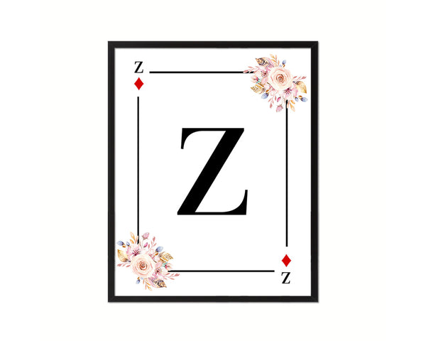 Letter Z Personalized Boho Monogram Diamond Card Decks Framed Print Wall Art Decor Gifts