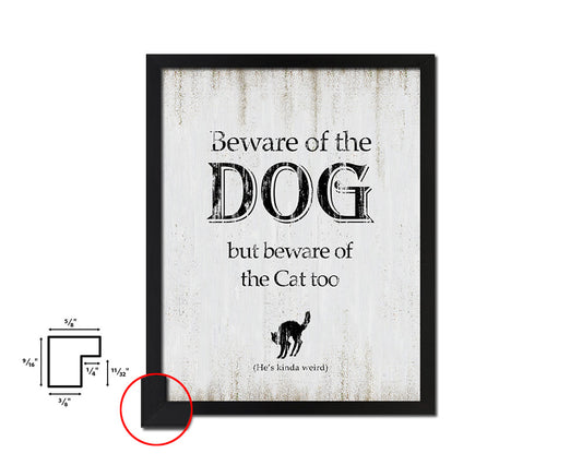 Beware of the dog Quote Wood Framed Print Wall Decor Art
