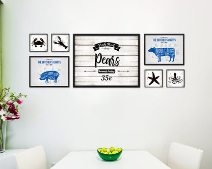 Fresh Fruit Pears Vintage Sign Fine Art Paper Prints Wood Frame Wall Art Decor Gifts