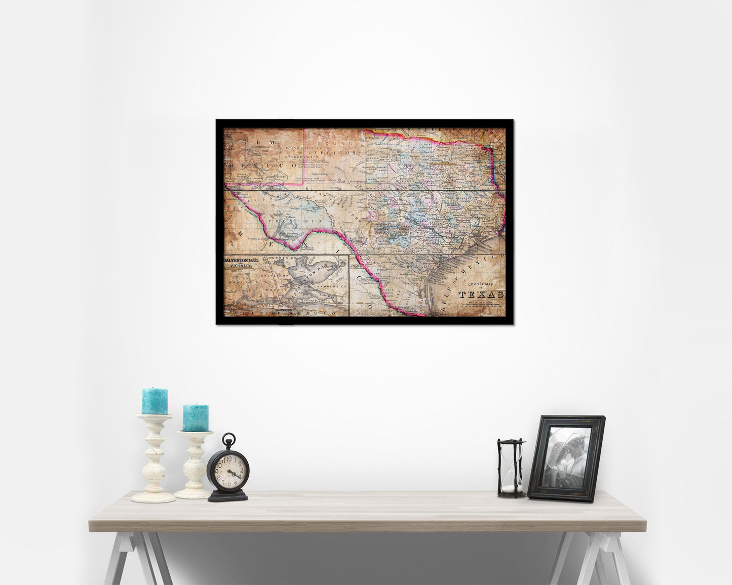 Texas Antique Map Framed Print Art Wall Decor Gifts