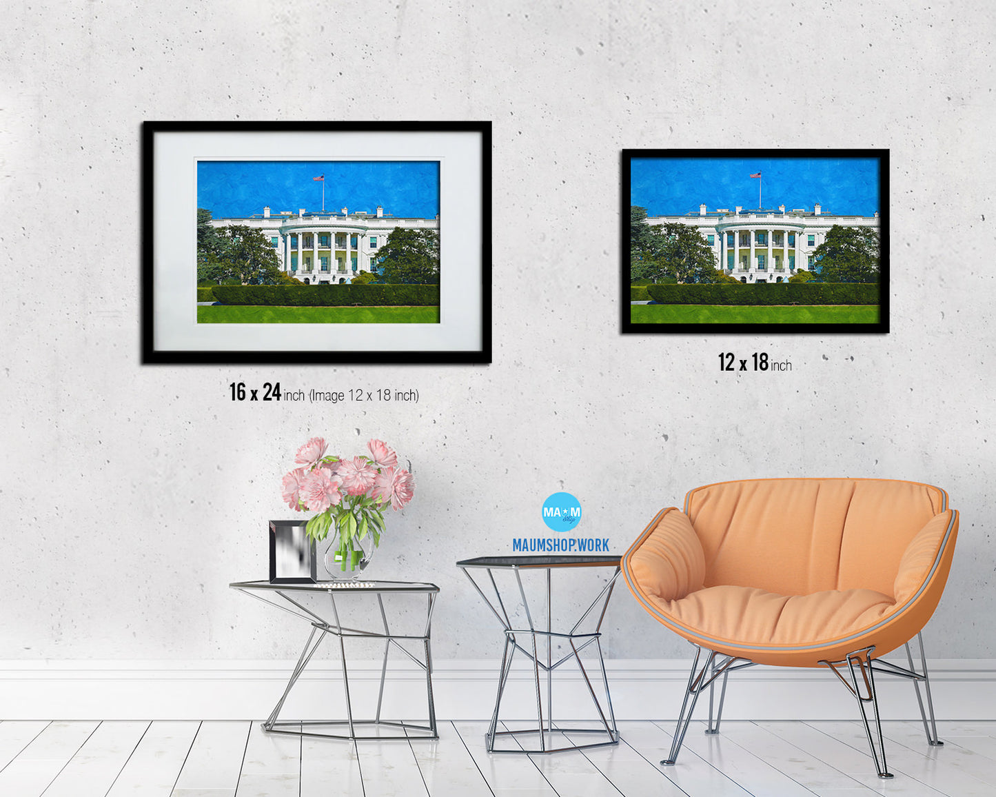 Washington DC White House Landscape Painting Print Art Frame Home Wall Decor Gifts