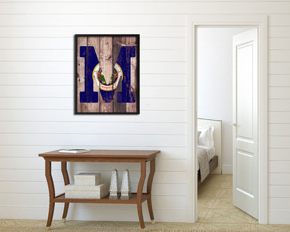 Minnesota State Initial Flag Wood Framed Paper Print Decor Wall Art Gifts, Wood
