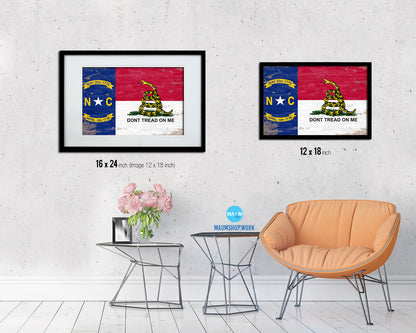 Gadsden Don't Tread On Me North Carolina State Shabby Chic Military Flag Framed Print Art