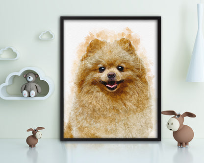 Pomeranian Spitz Dog Puppy Portrait Framed Print Pet Watercolor Wall Decor Art Gifts