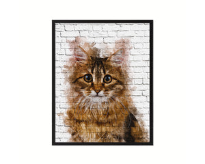Siberian Cat Kitten Portrait Framed Print Pet Home Decor Custom Watercolor Wall Art Gifts