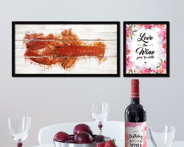 Lobster Fish Art Wood Framed White Wash Restaurant Sushi Wall Decor Gifts, 10" x 20"