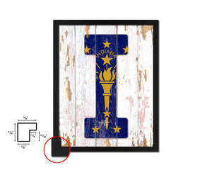 Indiana State Initial Flag Wood Framed Paper Print Decor Wall Art Gifts, Beach