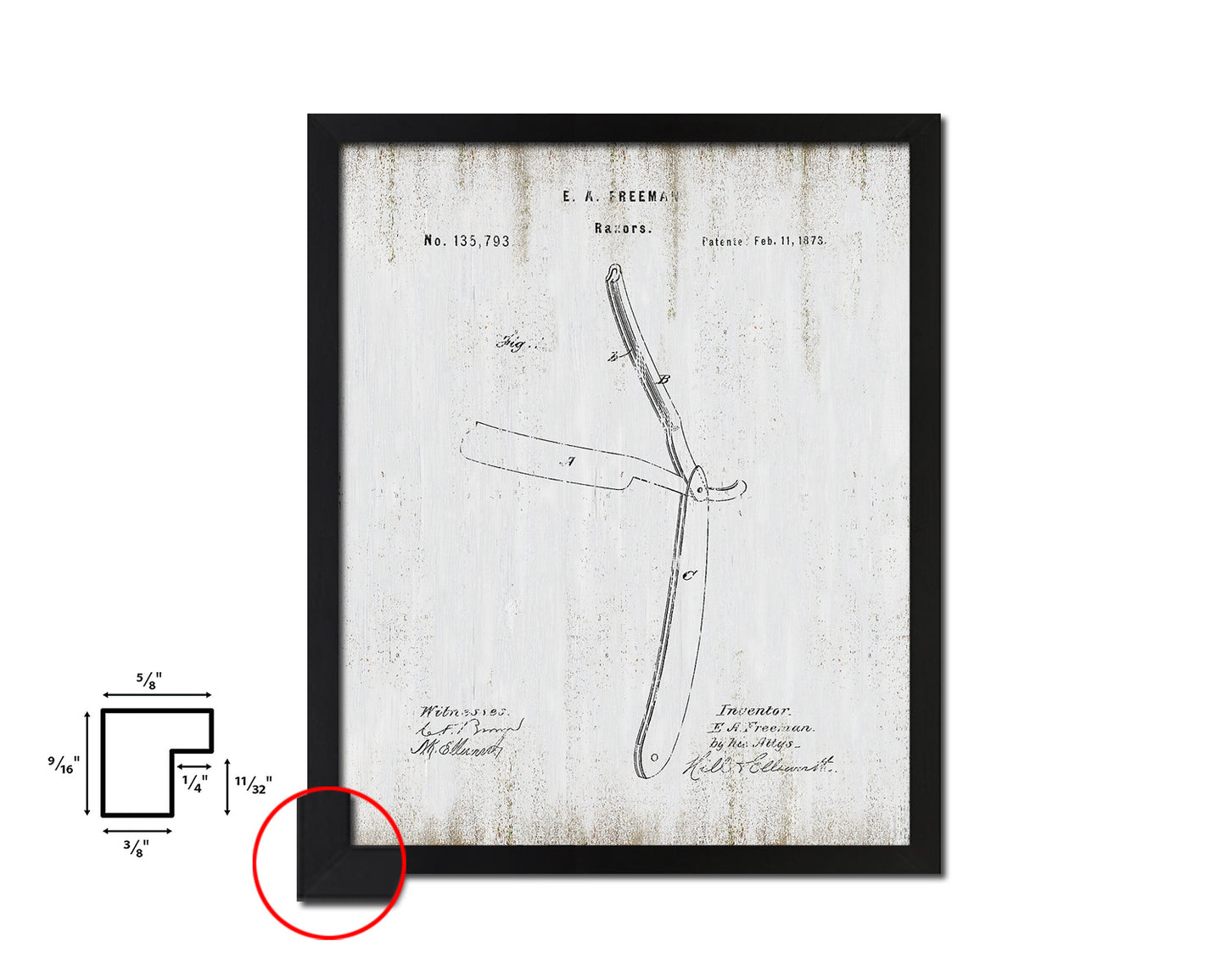 Razor Barbershop Vintage Patent Artwork Black Frame Print Wall Art Decor Gifts