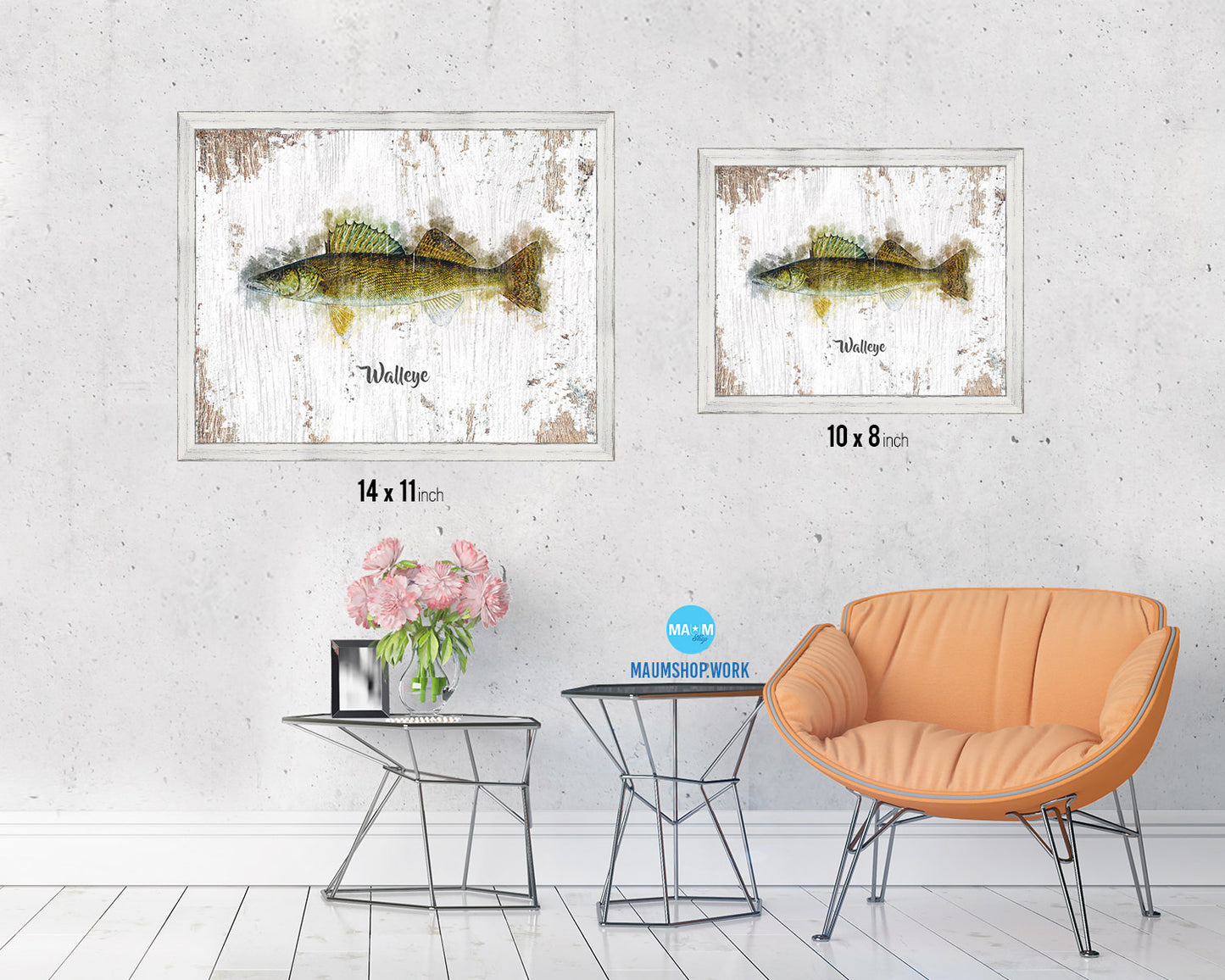 Walleye Fish Framed Prints Modern Restaurant Sushi Bar Watercolor Wall Art Decor