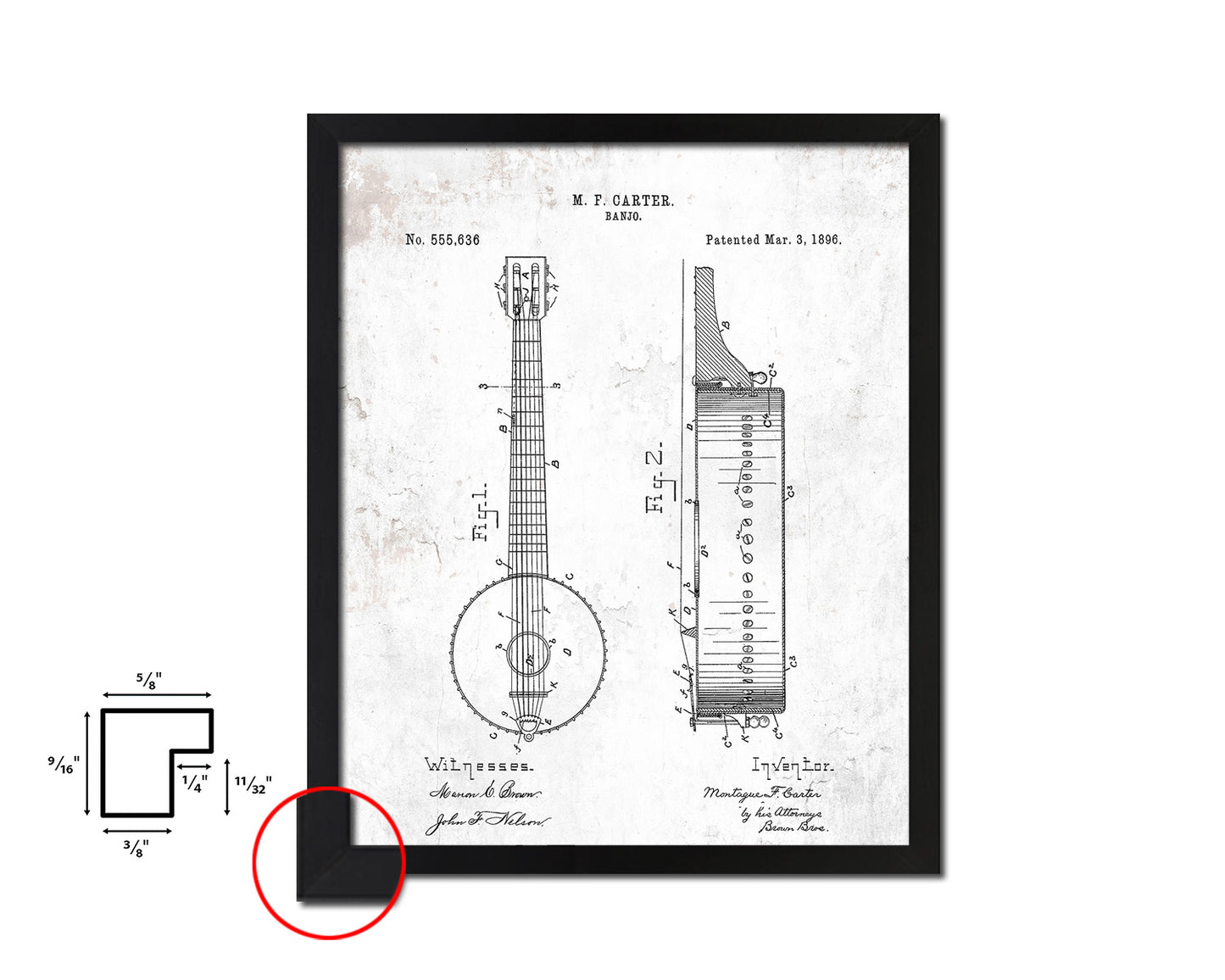 Banjo Music Vintage Patent Artwork Black Frame Print Wall Art Decor Gifts