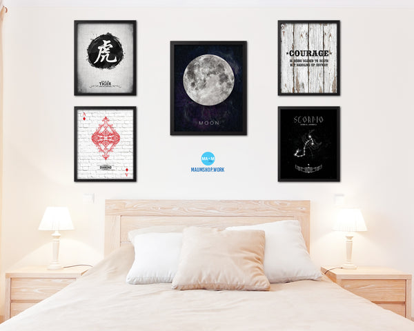 Moon Lunar Phases Watercolor  Nursery Framed Prints Home Decor Wall Art Gifts