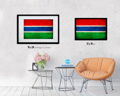 Gambia Country Vintage Flag Wood Framed Print Wall Art Decor Gifts