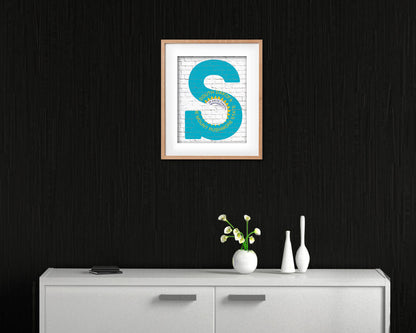 South Dakota State Initial Flag Wood Framed Paper Print Decor Wall Art Gifts, Brick