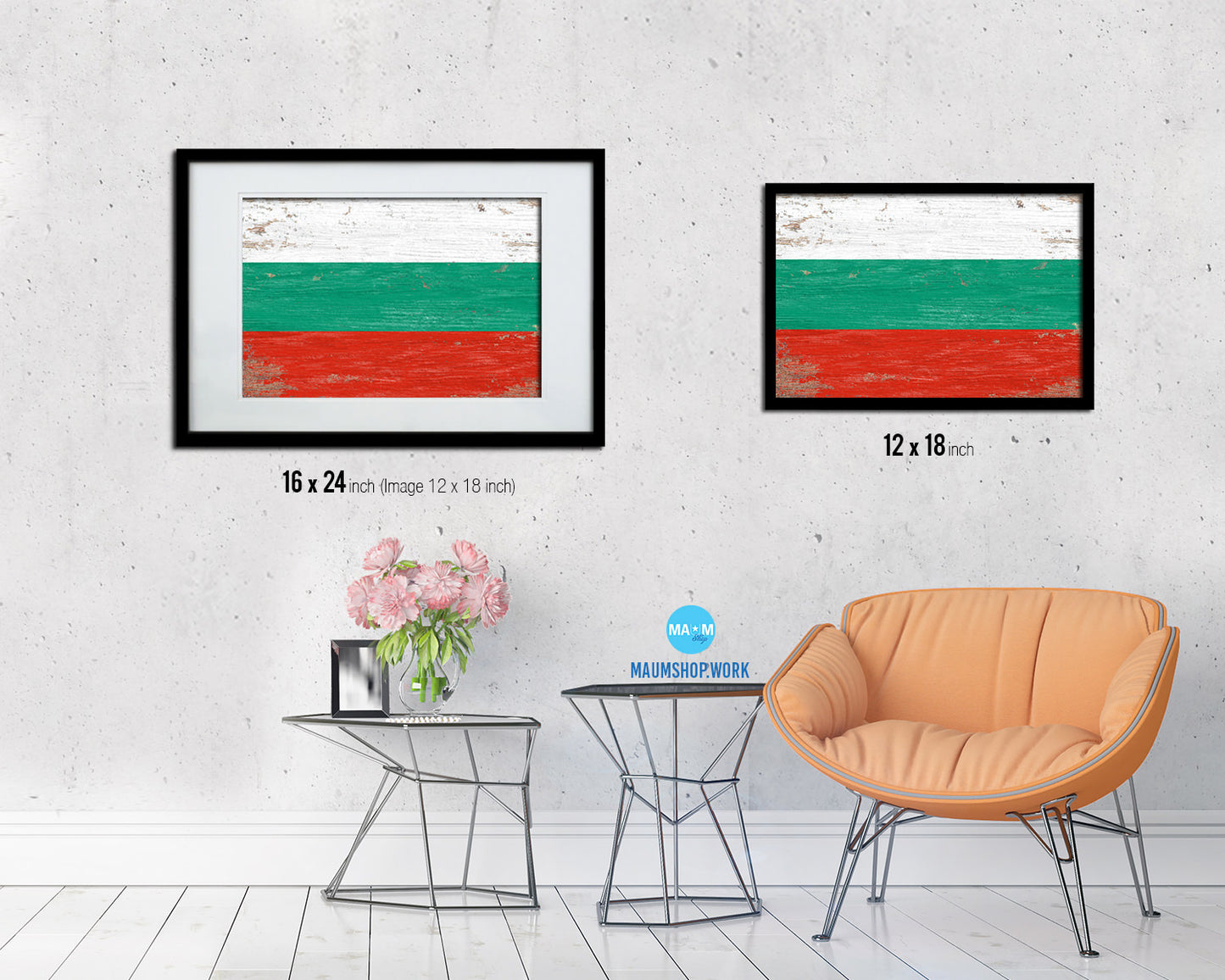 Bulgaria Shabby Chic Country Flag Wood Framed Print Wall Art Decor Gifts