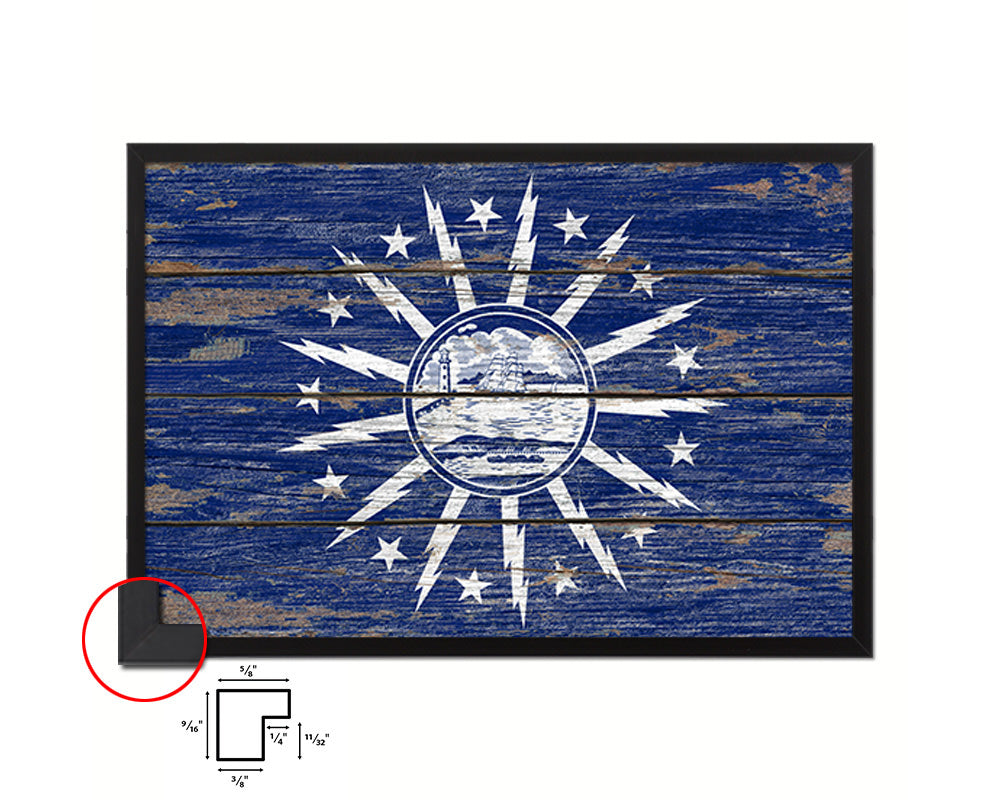 Buffalo City New York State Rustic Flag Wood Framed Paper Prints Decor Wall Art Gifts