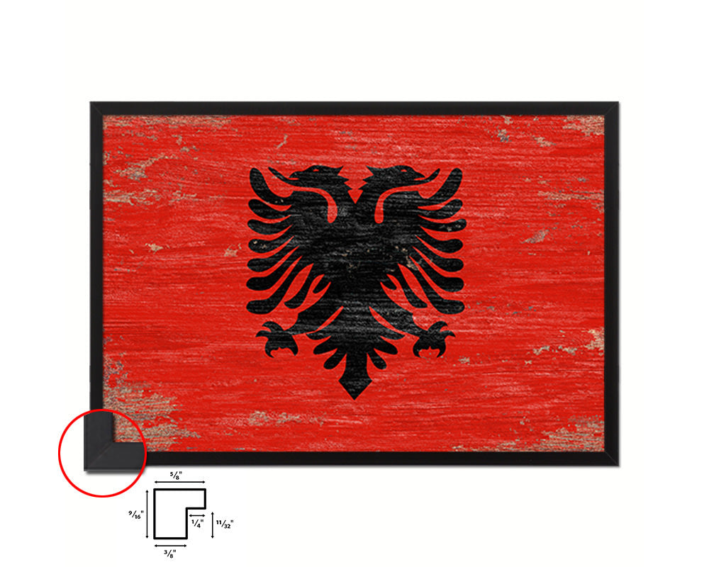 Albania Shabby Chic Country Flag Wood Framed Print Wall Art Decor Gifts