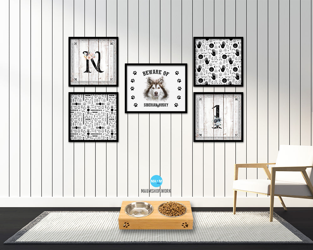 Beware of Russell Terrier Sign Wood Framed Print Wall Art Decor Gifts