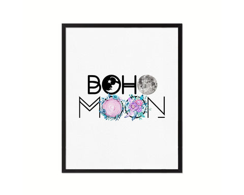 Boho Moon Wood Framed Print Bohemian Girls Room Nursery Wall Art Decor Gifts