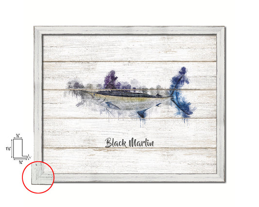 Black Marlin Fish Framed Prints Modern Restaurant Sushi Bar Watercolor Wall Art Decor