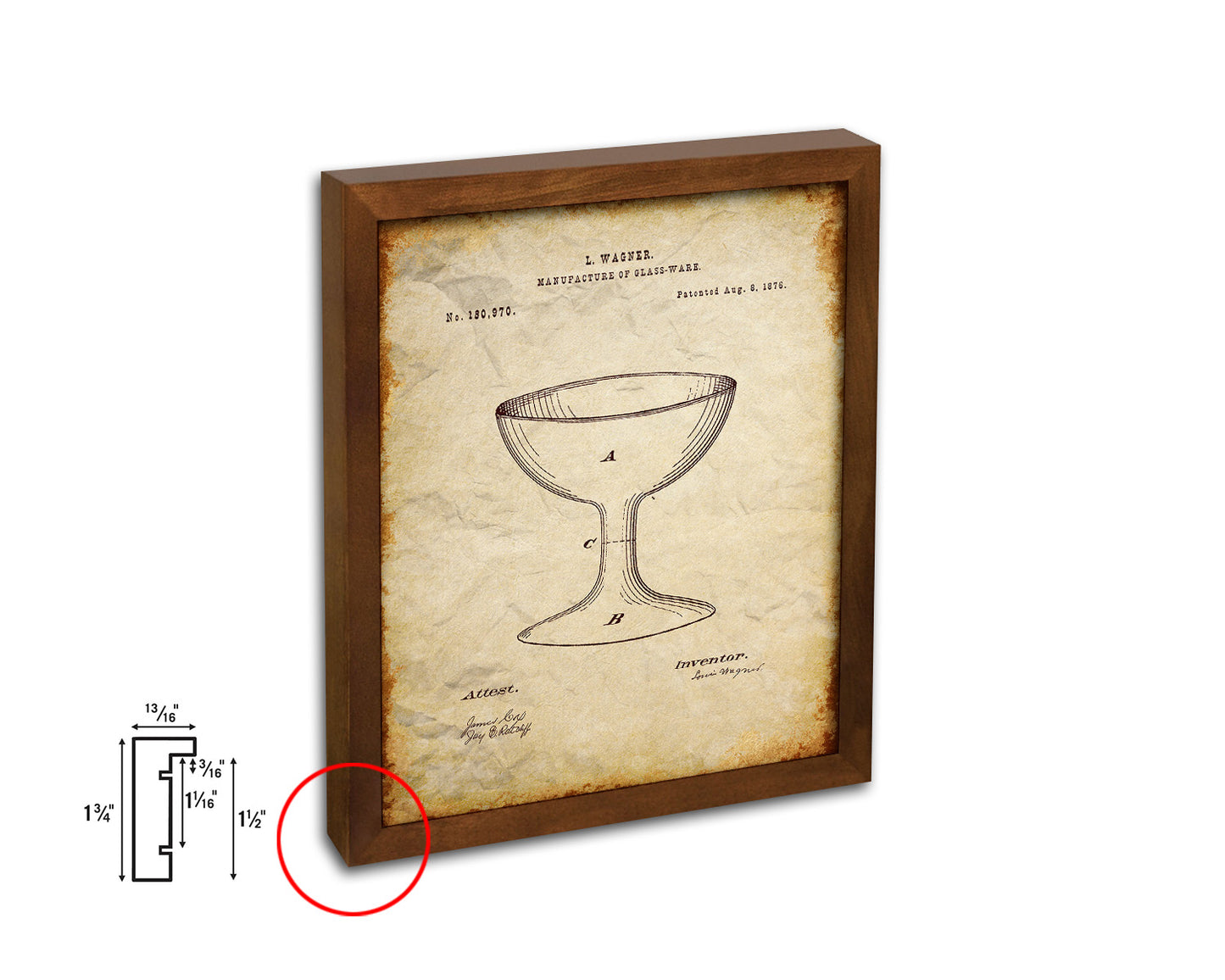 Manufacture of Glassware Wine Vintage Patent Artwork Walnut Frame Gifts