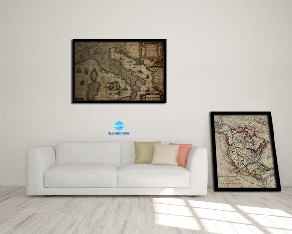 Italy Henricus Hondius Vintage Map Framed Print Art Wall Decor Gifts