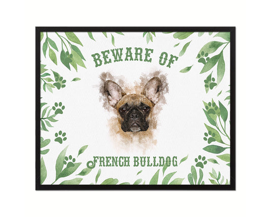 Beware of French Bulldog Sign Wood Framed Print Wall Art Decor Gifts