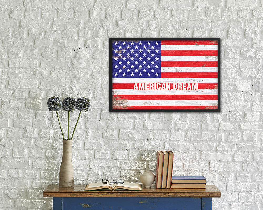 American Dream Campaign Shabby Chic Military Flag Framed Print Decor Wall Art Gifts