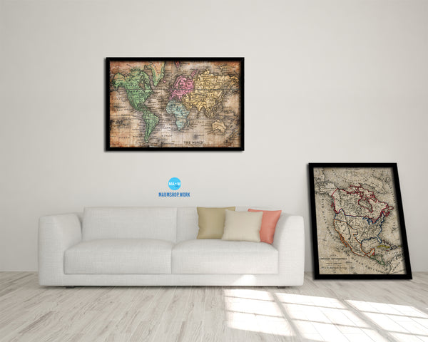 World Mercator Projection Circa 1860 Antique Map Framed Print Art Wall Decor Gifts