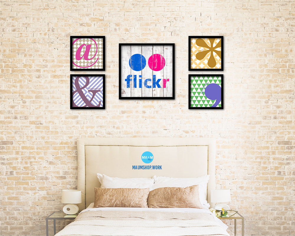 Flickr Social Media Symbol Icons logo Framed Print Shabby Chic Home Decor Wall Art Gifts