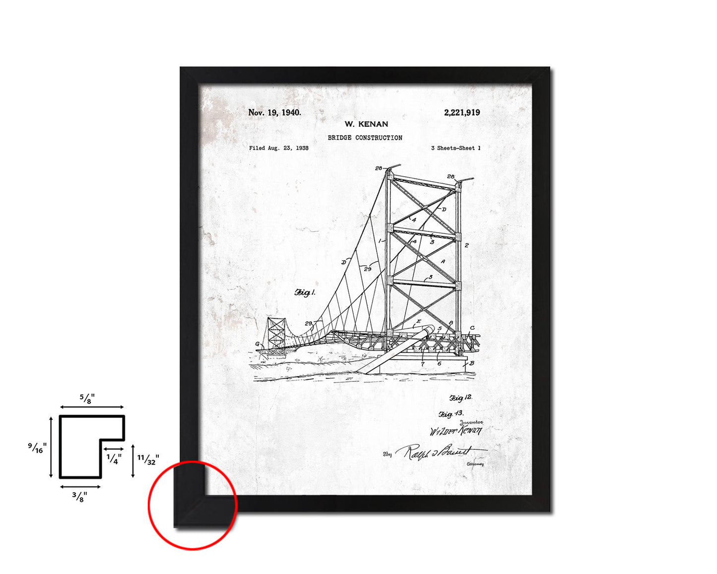 Construction Bridge Vintage Patent Artwork Black Frame Print Wall Art Decor Gifts