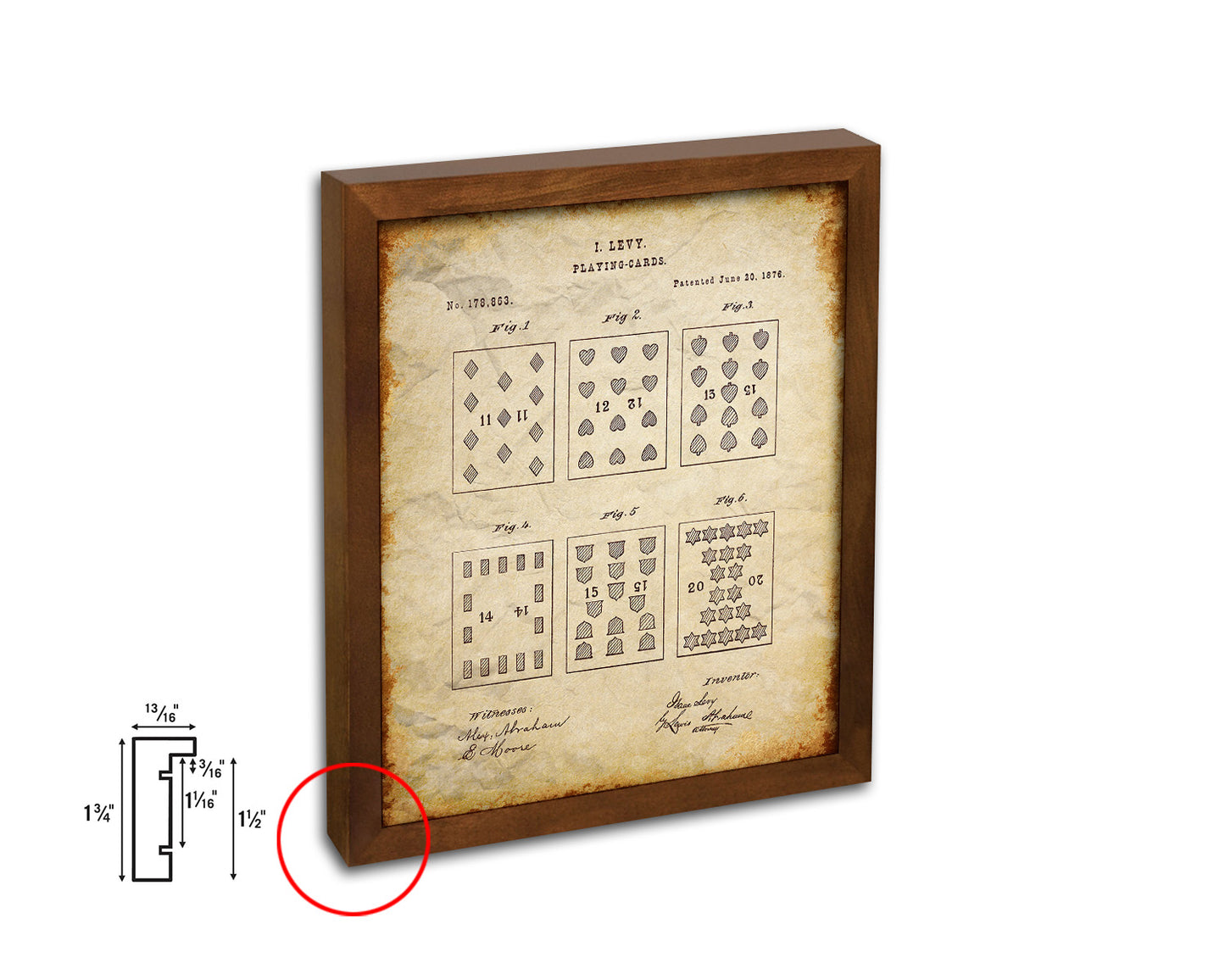 Poker Game Playing Card Vintage Patent Artwork Walnut Frame Gifts