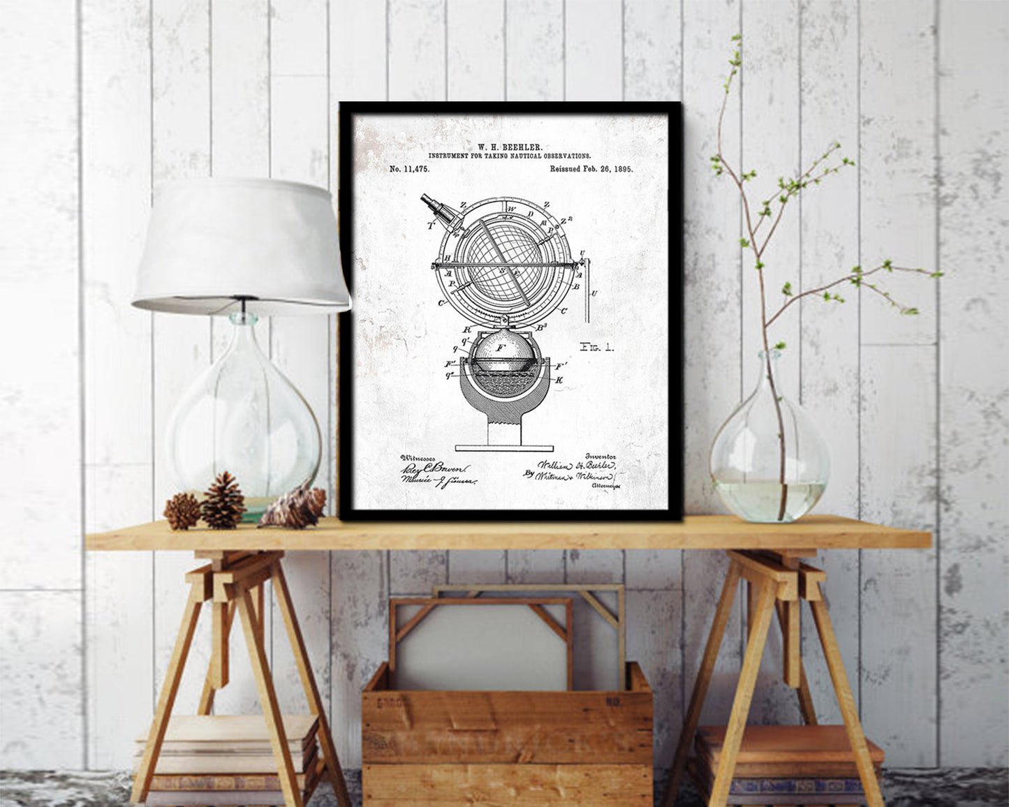 Globe Nautical Vintage Patent Artwork Black Frame Print Gifts