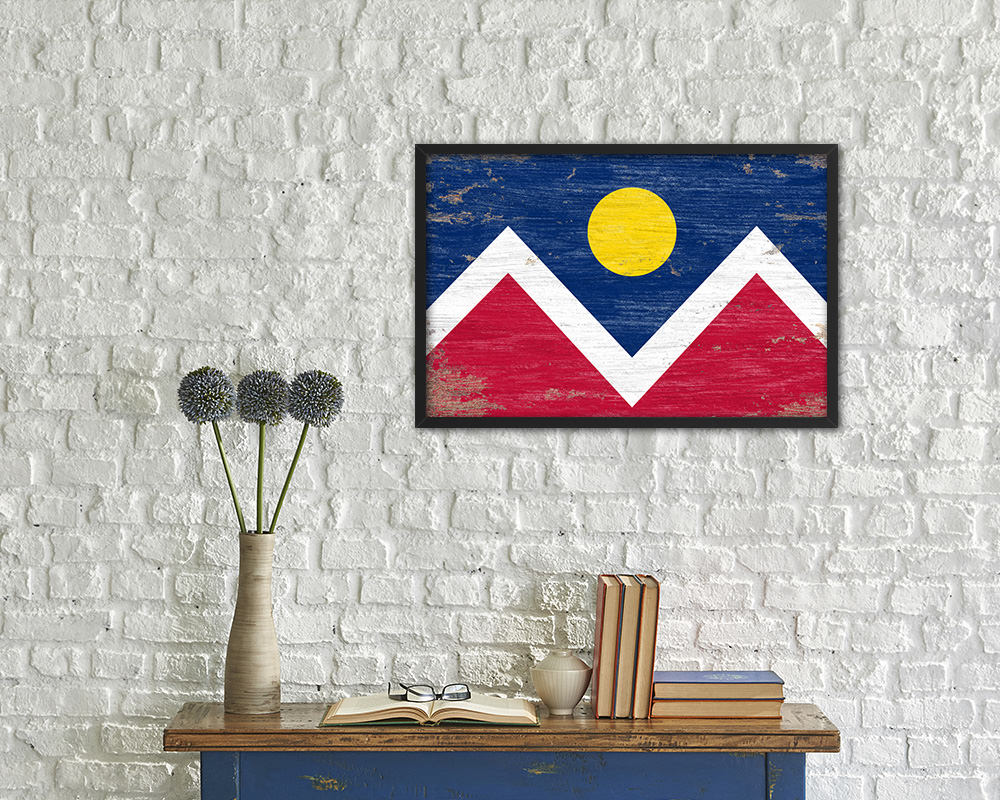 Denver City Colorado State Shabby Chic Flag Framed Prints Decor Wall Art Gifts