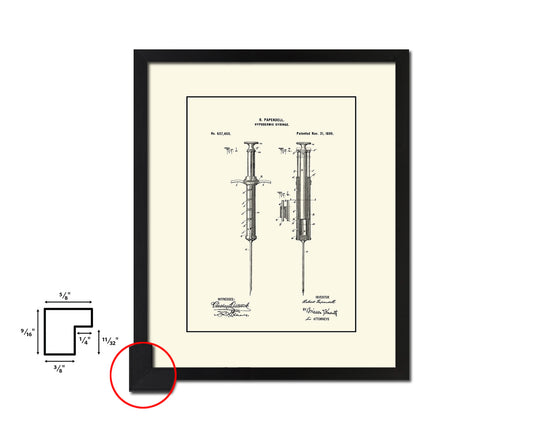 Papendell Hypodermic Syringe Doctor Vintage Patent Artwork Black Frame Print Gifts