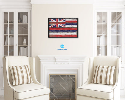 Hawaii State Rustic Flag Wood Framed Paper Prints Wall Art Decor Gifts