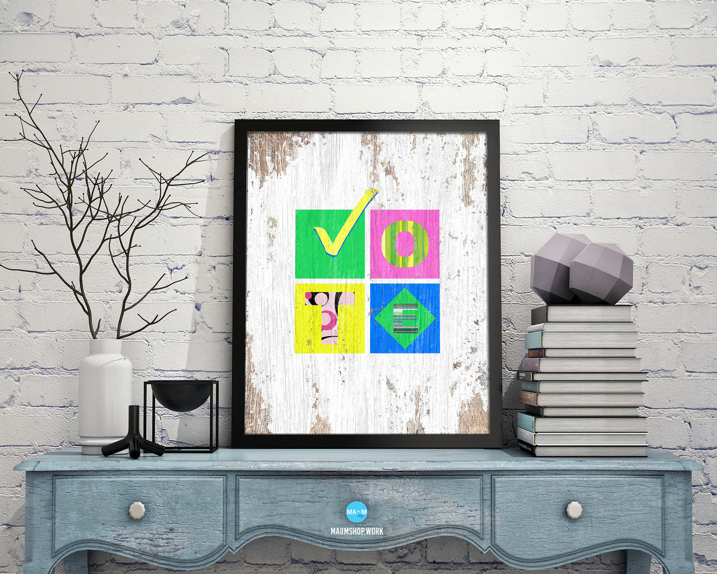 Vote Rainbow Pride Peace Right Justice Poster Wood Framed Wall Decor Gifts