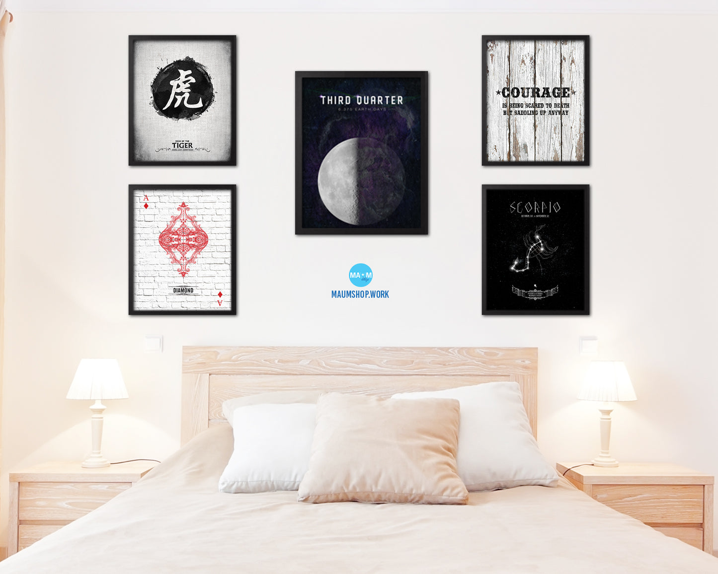 Waning Third Quarter Lunar Phases Length of Year Moon Watercolor Nursery Framed Prints Wall Art Gift