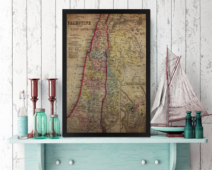 Palestine Israel Jerusalem Vintage Map Wood Framed Print Art Wall Decor Gifts