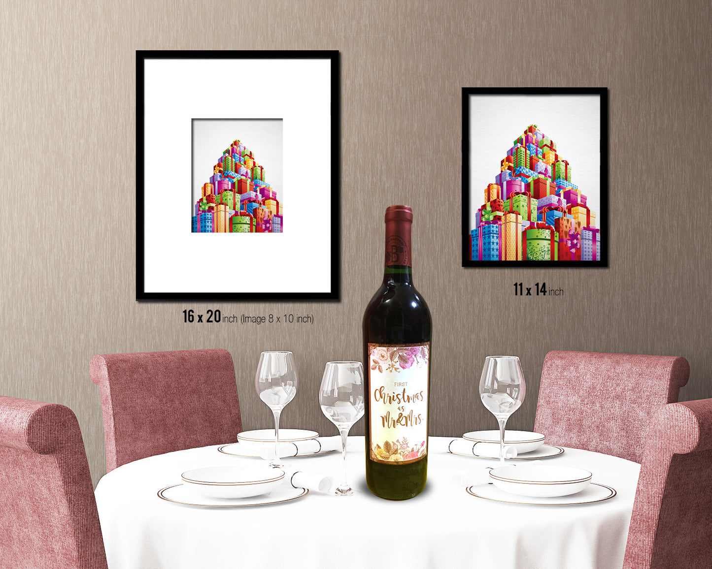 Christmas Gift Boxes Holiday Season Gifts Wood Framed Print Home Decor Wall Art